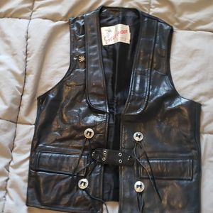 Black leather motorcycle vest sz small vintage